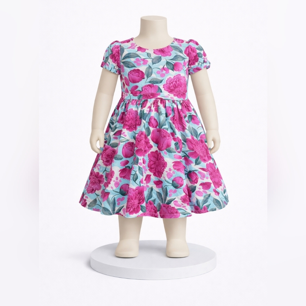 Girls Pink Floral Cold-Shoulder Dress